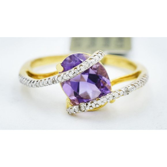Genuine 2.45 Cts Amethyst & Diamond Ring 10k Gold